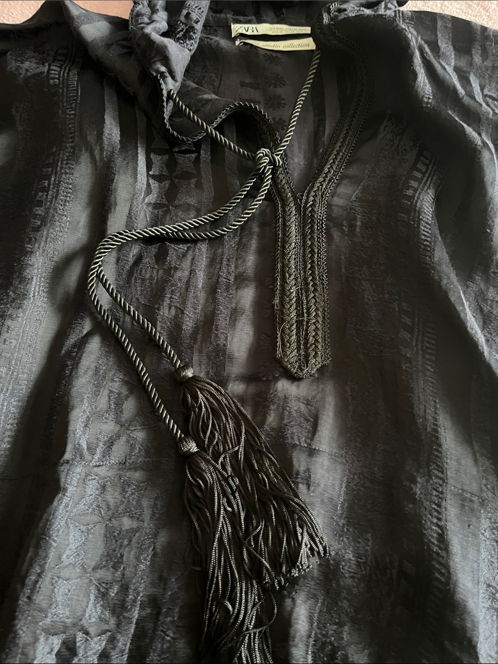 Zara Black Hooded Tunic Jacket with Tassel Tie - Picture 3 of 7